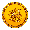 This pixel art image showcases a golden coin featuring a roaring dragon, evoking a sense of fantasy and treasure. The detailed design and warm color palette give the coin a valuable and retro gaming aesthetic.