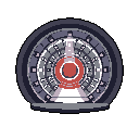 A mysterious, intricate portal or core dominates the scene, its glowing red center radiating power against a backdrop of cool blues and greys. The complex, symmetrical structure hints at advanced technology or ancient magic.