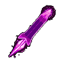 A vibrant, magenta-tipped purple projectile streaks upwards, its glowing trail conveying speed and power. This pixel art spear-like weapon exudes a futuristic and energetic vibe, hinting at a magical attack or high-tech weaponry.