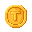 A golden pixel art coin, emblazoned with a bold "T", shines against a black background, evoking retro gaming nostalgia and a sense of simple value.