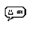 A pixelated white chat bubble displays a simple smiley face and the text "AFK" in black, conveying a message of absence or interruption. This minimalist design evokes a digital communication vibe.
