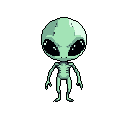 A lone, pale green alien with large black eyes stands starkly against the void, its slender form and muted colors creating an eerie and captivating image.
