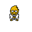 This pixel art shows a golden-yellow, reptilian scientist wearing a lab coat and glasses. With an open mouth, the character's expression hints at surprise or a quirky pronouncement.