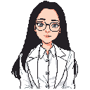 This pixel art portrait features a professional woman with black hair and glasses, rendered in muted tones against a black background. Her neutral expression and lab coat convey intelligence and composure.
