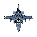 This pixel art showcases a modern fighter jet in a stark, top-down view, its sleek design rendered in cool blues and grays against a minimalist black void. The image evokes a sense of precision and technological power through its clean lines and isolated presentation.