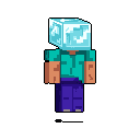 This pixel art features a Minecraft-esque character with a striking, transparent ice-cube head. The figure stands idle, its blocky form a familiar sight made unsettling by the unusual crystalline replacement for a face.