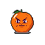 This pixel art features an angry anthropomorphic orange with a comically furrowed brow and downturned mouth. The vibrant fruit's expression of intense annoyance is the focal point against a stark black background.