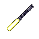 This pixel art showcases a glowing, futuristic cylinder with a striped handle, angled dynamically against a stark black background. Evoking a sci-fi tool or weapon, its simple design and high-contrast colors create a striking, retro-digital aesthetic.