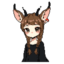 This pixel art portrait features a serene deer-like kemonomimi with large, expressive eyes and delicate features. The character's gentle expression and muted color palette create a nostalgic and introspective mood. A splash of red on her ear adds a subtle, charming detail.