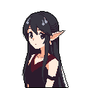 This pixel art portrait captures a contemplative elf woman with a wistful expression, her muted color palette and downward gaze hinting at a melancholic mood. The close-up focuses solely on her vulnerability and subtle surprise.