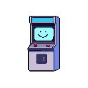 This pixel art image features a cheerful arcade cabinet with a smiley face on its screen. The retro design and vibrant colors evoke a sense of nostalgia and playful fun.