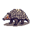 This pixel art features a charming, earthy-toned pangolin rendered in a classic retro style. The simple design captures the essence of the scaly mammal with a neutral expression and recognizable form.