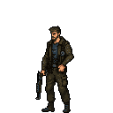 A pixel art soldier stands ready, rifle in hand, his determined expression suggesting an imminent challenge. The muted color palette and tactical gear emphasize the serious, action-oriented nature of the scene.