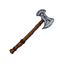 This pixel art showcases a formidable double-headed battle axe, rendered in muted browns and grays with subtle metallic highlights. Its simple yet effective design evokes a classic RPG inventory item, ready for a fantasy adventure.