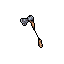 This pixel art image showcases a stylized axe, poised for action with its metallic head and wooden handle. The weapon's angled pose against a stark black background evokes a sense of readiness and impending combat. It's a simple yet striking depiction of a classic fantasy weapon.