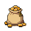 A pixel art burlap sack overflows with a glittering hoard of golden coins and nuggets, suggesting wealth and prosperity in a classic, nostalgic style. Spilled treasure surrounds the base of the sack, creating a focal point of vibrant yellows and oranges.