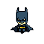 This pixel art image presents a chibi Batman, radiating quiet power with a determined expression and iconic yellow utility belt. The minimalist design against a stark black background emphasizes his vigilance and evokes a nostalgic, classic video game feel.