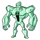 This pixel art showcases Diamondhead from Ben 10, a powerful crystalline being rendered in a retro style with striking green hues. The imposing figure stands ready, Omnitrix symbol proudly displayed, evoking classic video game sprites.