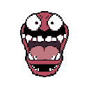 This pixel art depicts a grotesque, disembodied head screaming into the void. Its exaggerated features and retro style create an unsettling and darkly humorous image.