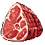 This pixel art image showcases a raw, meaty cut of steak with visible bone, rendered in varying shades of red and off-white. The simple, direct representation makes it ideal as a recognizable resource icon.