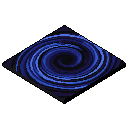 A mesmerizing pixel art vortex of blue and black spirals outwards in a diamond shape, drawing the eye into its enigmatic depths. The retro-futuristic design evokes a sense of cosmic energy and hypnotic motion.