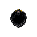 A cloaked and bearded figure with glowing accents emanates mystery in this somber pixel art. The dark and reclusive character evokes a sense of ancient power and watchful contemplation.