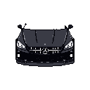 This pixel art showcases a sleek, dark gray luxury sports car, possibly a Mercedes-Benz, rendered with striking white headlights and emblem against a stark black background. The minimalist design emphasizes the car's powerful presence and modern elegance, creating a sophisticated digital icon.