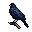A solitary, dark blue pixel art bird perches quietly on a brown branch, its muted colors creating a melancholic mood. The bird faces left, its simple design highlighting its stillness.