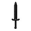 This pixel art showcases a striking sword rendered in grayscale, its detailed blade and chain-wrapped grip hinting at power and peril. The weapon's stark design and centered composition command attention.