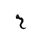 This pixel art depicts a menacing black serpent against a void, its open mouth revealing sharp white fangs and a striking red tongue. The creature's snarling pose and contrasting colors create an ominous and captivating image.