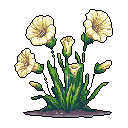 This pixel art showcases a charming cluster of stylized dandelions in various stages of bloom, rendered with muted colors and meticulous detail. The botanical illustration evokes a sense of quiet beauty.