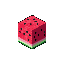 This pixel art image showcases a vibrant, isometric watermelon slice rendered in a classic, blocky style. The simple color palette and stark black background emphasize the fruit's juicy form and evoke a nostalgic, retro vibe.