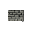 This pixel art showcases a gray brick wall tile, perfect for building levels or adding texture to a scene. The staggered brick pattern and monochromatic palette create a simple yet effective architectural element.