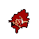 This pixel art depicts a brutal moment of violence: a figure is torn apart in a splash of red, with a small, weapon-like form amidst the chaos. The stark contrast against a black void emphasizes the raw, unsettling impact of the scene.