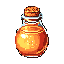 A vibrant, golden-orange potion glows within a translucent glass bottle sealed with a cork, presented in a simple yet evocative pixel art style. The image captures the essence of a classic fantasy elixir, hinting at mystery and potential.