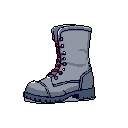 This pixel art showcases a sturdy, grey high-top boot with a utilitarian feel. The boot's design is punctuated by vibrant red laces, adding a pop of color to the otherwise muted palette.