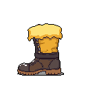 This pixel art showcases a sturdy winter or work boot with warm brown tones and a vibrant yellow fur lining. The isolated presentation emphasizes its robust construction and evokes feelings of durability and readiness.