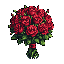 A meticulously crafted pixel art bouquet of vibrant red roses bursts forth against a stark black background, showcasing classic elegance and a timeless romantic vibe. The artist uses detailed shading and color variations to bring depth and texture to the blossoms and foliage.