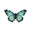 A pixel art butterfly, rendered in cool teal tones, rests serenely against a stark black backdrop. Its symmetrical pose and delicate details evoke a sense of quiet elegance and natural beauty.
