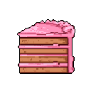 A pixelated slice of decadent layer cake, rendered in warm browns and pinks, takes center stage in this retro-style image. The thick slice, complete with dripping frosting, evokes a feeling of simple indulgence and sweet nostalgia.