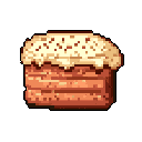 This pixel art image showcases a delicious-looking frosted loaf, possibly cake or bread, rendered in warm, inviting tones. The simple composition and rustic style evoke a feeling of a homemade treat.