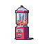This pixel art depicts a solitary gumball machine in muted, nostalgic colors. The machine, filled with vibrant gumballs, evokes a sense of retro charm and melancholic isolation against a stark background.
