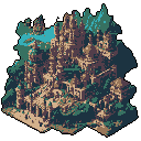 Explore a sprawling, pixelated ancient temple complex, a testament to lost civilizations reclaimed by the jungle. The detailed isometric view showcases the temple's tiered architecture and lush surroundings, evoking a sense of mystery and awe.