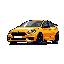 This pixel art image showcases a vibrant orange, high-performance sedan in a sleek, sporty design. The bold color palette and sharp lines give the car an energetic and modern feel, reminiscent of retro gaming aesthetics.