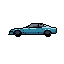 This pixel art image showcases a sleek, light blue sedan or coupe in stark profile against a black background. The minimalist design and cool color palette evoke a sense of retro coolness, highlighting the car as a standalone icon.