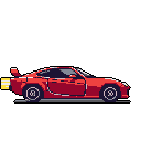 This pixel art image showcases a vibrant red sports car speeding forward, its sleek design emphasized by stylized speed lines. The bold color palette and retro aesthetic evoke a sense of velocity and power.