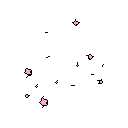 This pixel art presents a minimalist, abstract scene of scattered pale pink pixels against a stark black void. The enigmatic composition evokes a sense of distant light or undefined entities in a dark space.