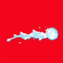 A speeding snowball streaks across a red expanse, its icy trail conveying a sense of rapid motion and forceful impact. The high-contrast color scheme emphasizes the projectile's cool tones against the vibrant background.