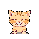 This pixel art depicts an adorable kitten, eyes closed and paws tucked, radiating peaceful contentment. The warm orange and peach tones create a cozy and inviting mood.