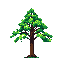 A pixel art tree, rendered in earthy greens and browns, stands serenely against a black backdrop. The simple design evokes nature in its most basic form.